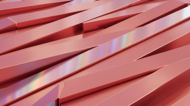 Abstract Metallic Rose Gold Rectangular Bars Background with Geometric Composition and Reflected Light