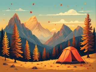 Autumn camping on the mountains vector illustration