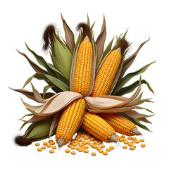 A vibrant harvest of fresh, ripe corn cobs, showcasing the golden kernels and lush green husks, a symbol of abundance and natural goodness