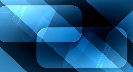 Abstract blue geometric shapes and lines with soft glow on dark digital