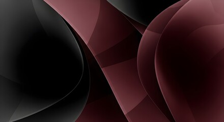 Abstract dark  with flowing dark red and black glossy waves and smooth curves