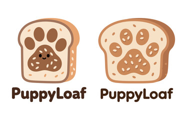Cute puppy paw print logo designs creatively integrated into a slice of bread.