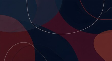 Abstract overlapping shapes with subtle curved lines in deep blue and dark red