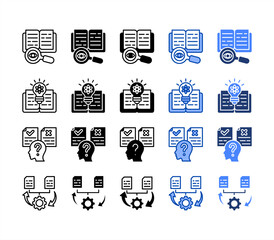 Fototapeta premium Observation, Methodology, Hypothesis, Findings, multiple style icon set.