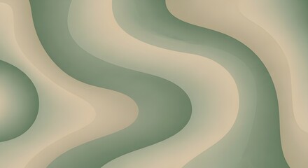Smooth flowing waves of muted green and beige with soft gradient transitions