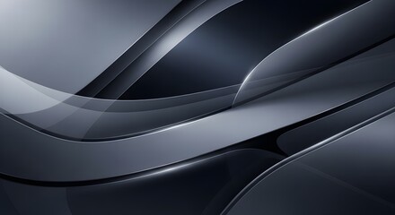 Abstract metallic waves with smooth curves and light reflections on a dark