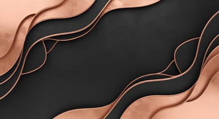 Abstract  with flowing copper waves and dark textured layers Geometric