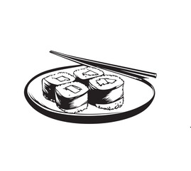 sushi roll with chopsticks