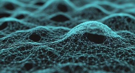 Abstract glowing network connections forming a mesh landscape on a dark