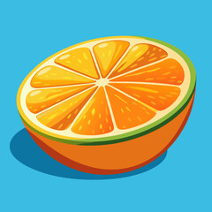 Fresh juicy citrus fruit slices, including orange and lemon, isolated on a vibrant blue background