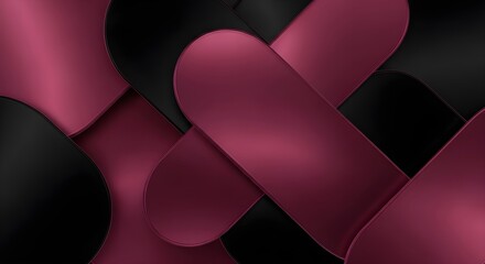 Abstract overlapping shapes in deep pink and black with metallic sheen