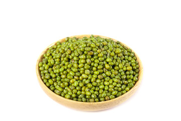 Organic Green Mung Beans in Wooden Bowl - Nutritious Small Legumes for Healthy Cooking