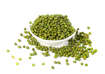 Organic Mung Beans in Bowl - Small Green Legumes Cereals Grains Healthy Cooking Ingredients