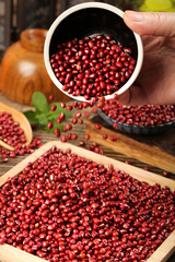 Organic Red Adzuki Beans Being Poured from Bowl - Healthy Grain Cooking Ingredient