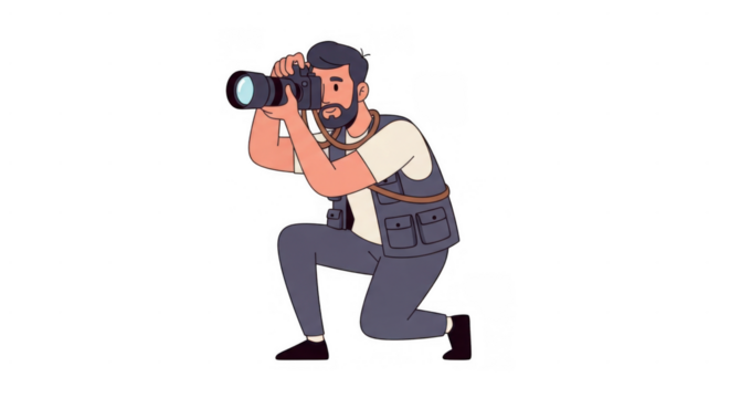 Professional male photographer with camera capturing moments.