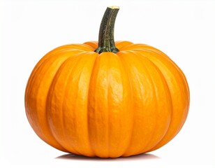 A vibrant orange pumpkin with a sturdy stem, isolated on a white background.