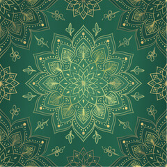 Seamless pattern dark green background and ornamental golden flower line drawing seamless textile design vector7
