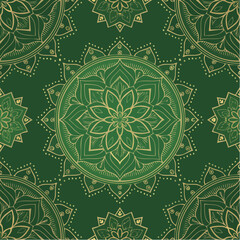 Seamless pattern dark green background and ornamental golden flower line drawing seamless textile design vector5