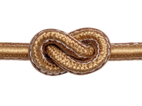 Securely tied golden rope knot symbolizes strength, connection, and unwavering commitment for professional projects and symbolic representation.