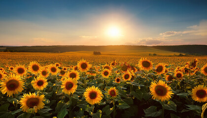 Fototapeta premium Sunflowers On A Summer Day In Field