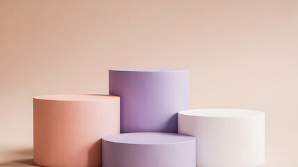 Pastel colored cylindrical pedestals arranged for product display