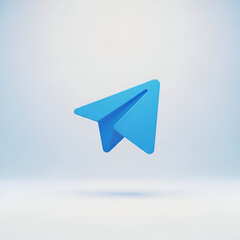 A 3d blue paper airplane icon floating in the air with a soft, light blue gradient background