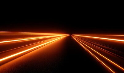 Futuristic neon light trails in dark tunnel creating speed illusion