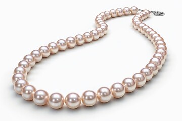 Obraz premium Elegance in simplicity, a single strand of shiny pearls forms a beautiful necklace isolated on a white background