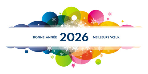 Carte de voeux bulles color&eacute;es 2026 Bonne Ann&eacute;e