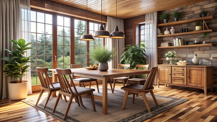 Rustic dining room with wooden table and chairs
