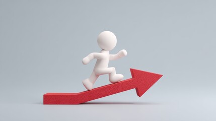 3d character climbing red arrow symbolizing success and growth