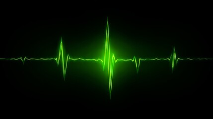 Green neon heartbeat line on black background