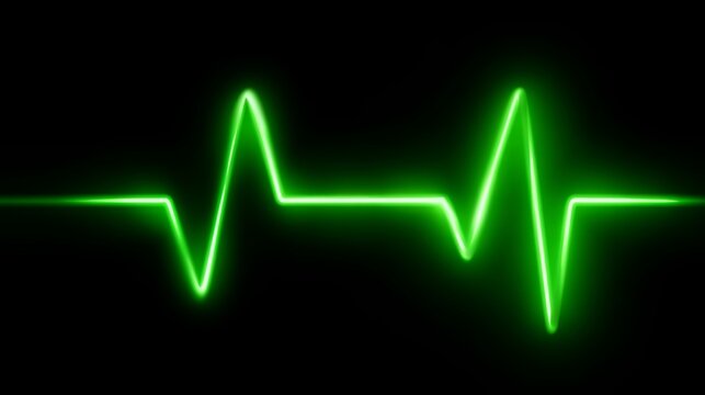 Neon green heartbeat wave on black background - Powered by Adobe