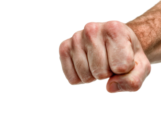 Closeup of a man's fist against black background, Isolated On White, Png Transparent