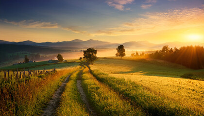 Fototapeta premium Scenic Rural Landscape At Dawn