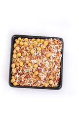 Porridge Ingredients Combination with Soybeans Rice and Nuts in Black Bowl