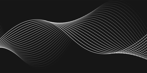 Wave of flowing vanishing particles vector abstract background, curvy lines dots in motion over black relaxing illustration, smoke like image.
