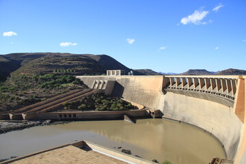 Naklejka premium Gariep Dam, founded as Oranjekrag, is a settlement in Xhariep District Municipality in the Free State of South Africa. Gariep Dam is a town on the northern bank of the Orange River,