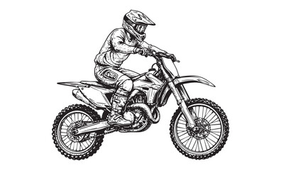 motocross rider vintage line art style