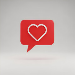 A red speech bubble icon with a white heart outline inside, symbolizing love, like, or positive feedback on a light background