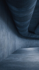 Modern underground tunnel with curved concrete walls and ceiling