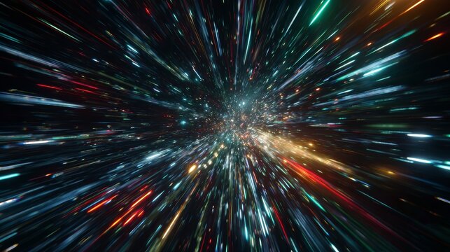 Colorful light speed motion in space - cosmic star burst effect