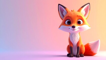 Obraz premium Cute cartoon fox on pastel background (1)