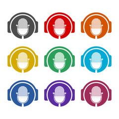 Podcast or Radio Logo icon isolated on white background. Set icons colorful