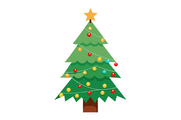 Obraz premium Cartoon Christmas Tree with Star and Lights on White Background