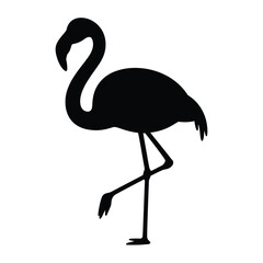 Elegant black silhouette of a flamingo standing on one leg