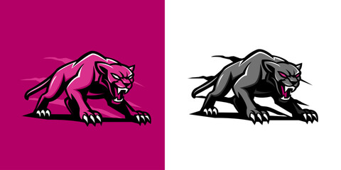 Pink and gray panther mascot logo Great for sports teams or branding © Stetik