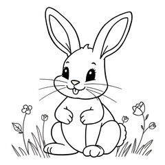 Cartoon rabbit line art for coloring book with white background