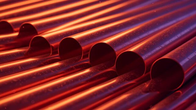Abstract Red Metal Pipes Under Dynamic Lighting Industrial Design