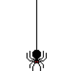 Pixel Art Halloween Spider. Spider spins webs pixel art style 